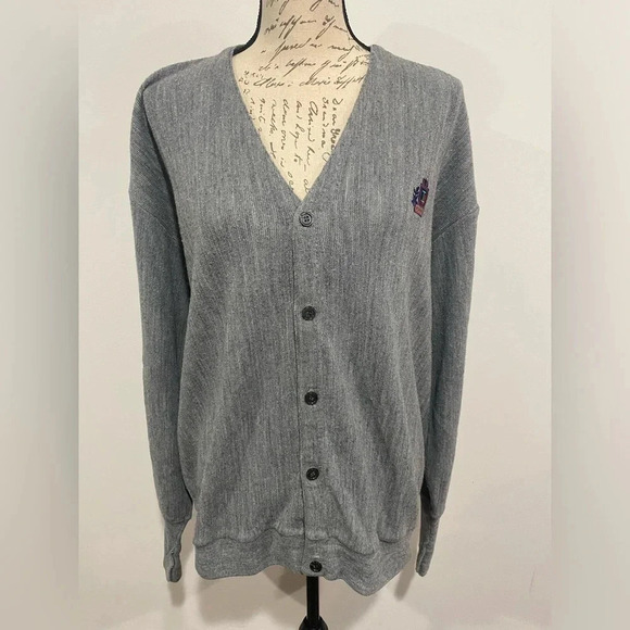 Izod Vintage Cardigan Mens XXL Gray Sweater Made In USA Logo Front - Picture 6 of 10